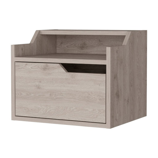 13" Gray Wood One Drawer Floating Nightstand
