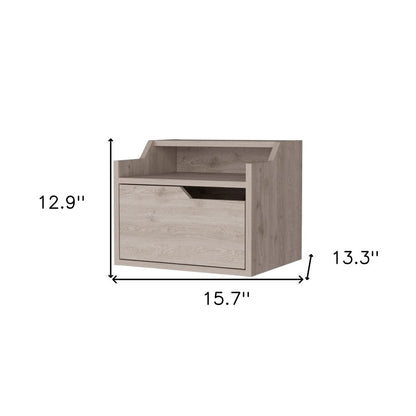 13" Gray Wood One Drawer Floating Nightstand