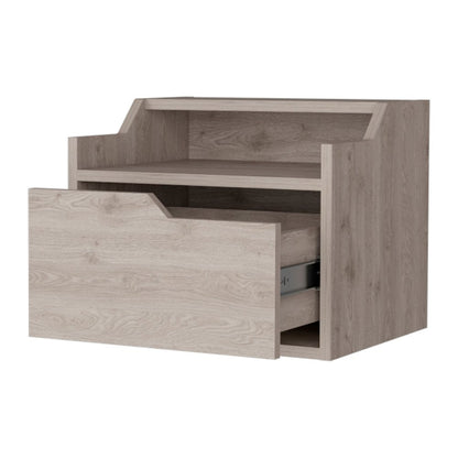13" Gray Wood One Drawer Floating Nightstand