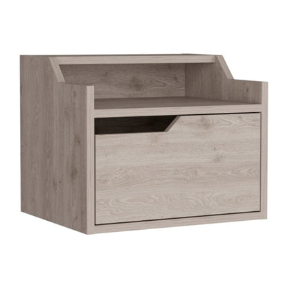 13" Gray Wood One Drawer Floating Nightstand