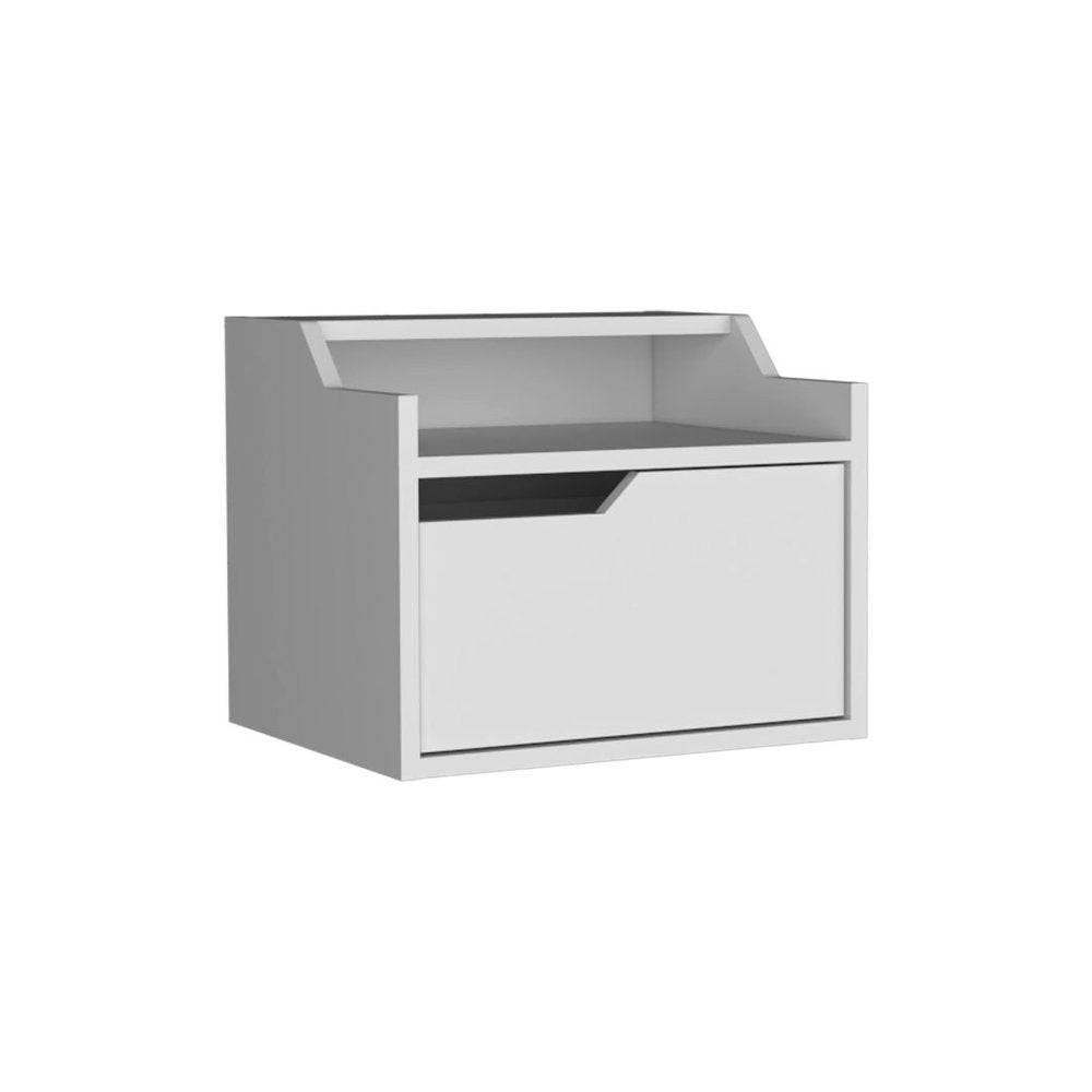 13" White Wood One Drawer Floating Nightstand