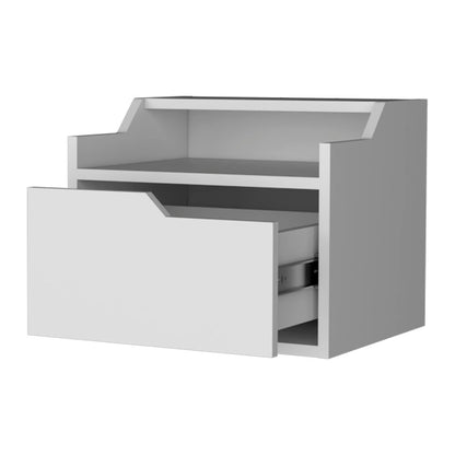 13" White Wood One Drawer Floating Nightstand