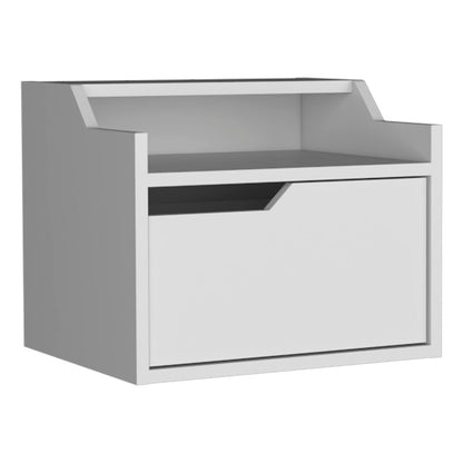 13" White Wood One Drawer Floating Nightstand