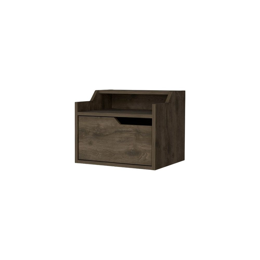 13" Brown Wood One Drawer Floating Nightstand