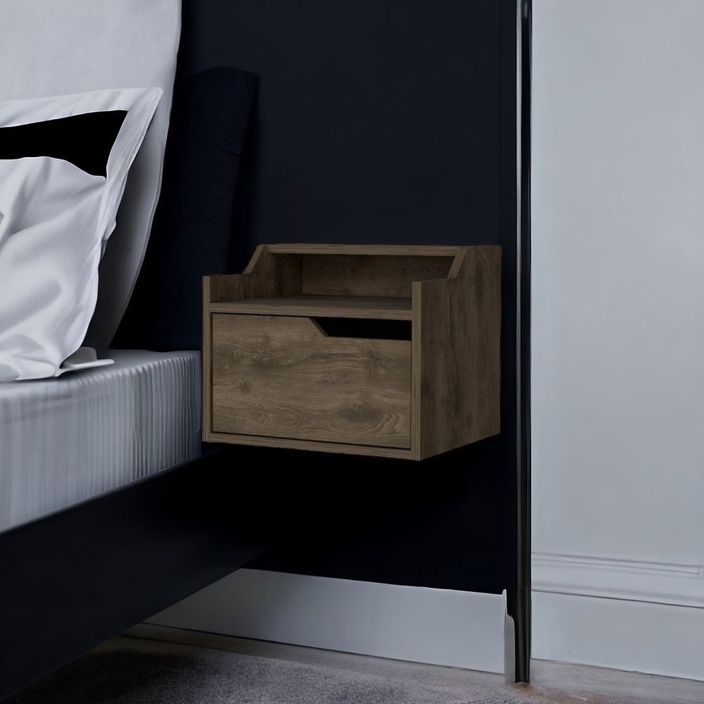 13" Brown Wood One Drawer Floating Nightstand