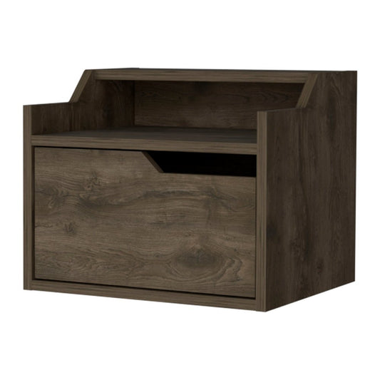 13" Brown Wood One Drawer Floating Nightstand