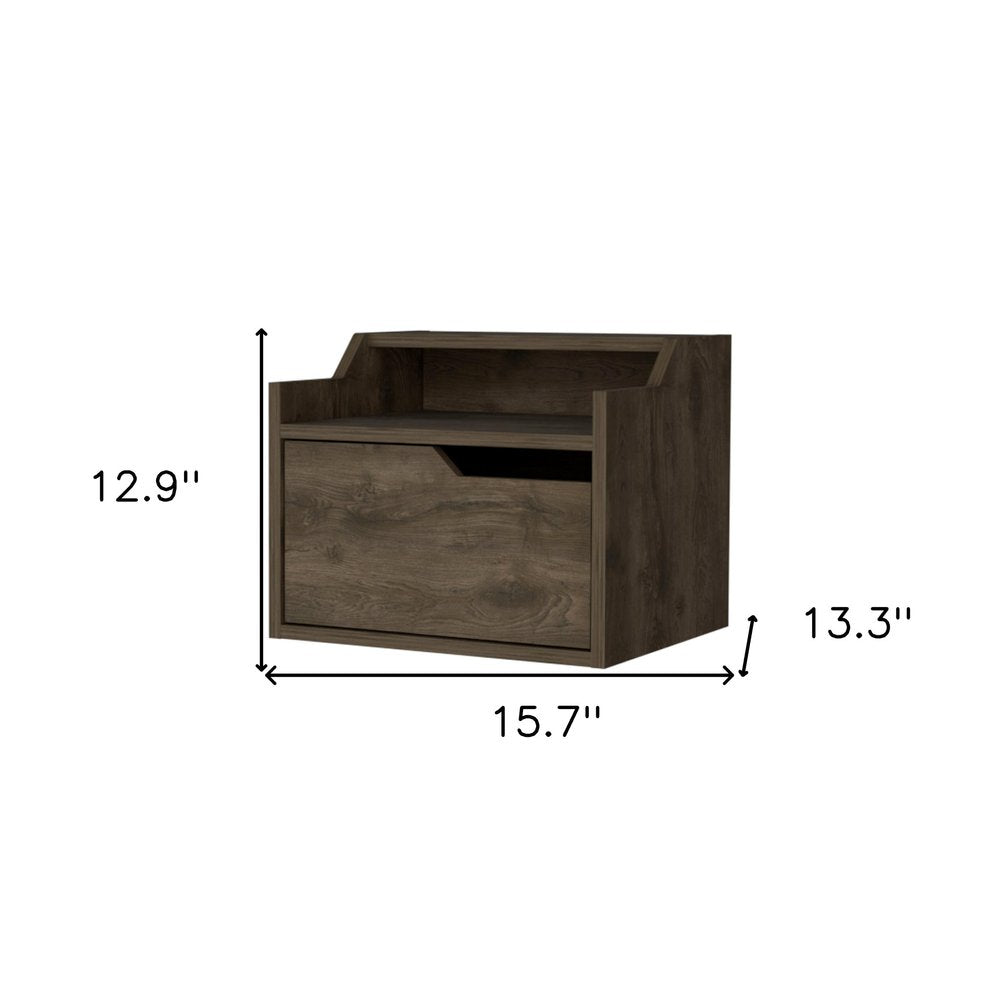 13" Brown Wood One Drawer Floating Nightstand