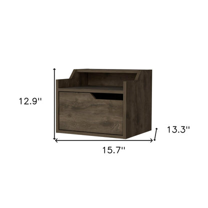 13" Brown Wood One Drawer Floating Nightstand
