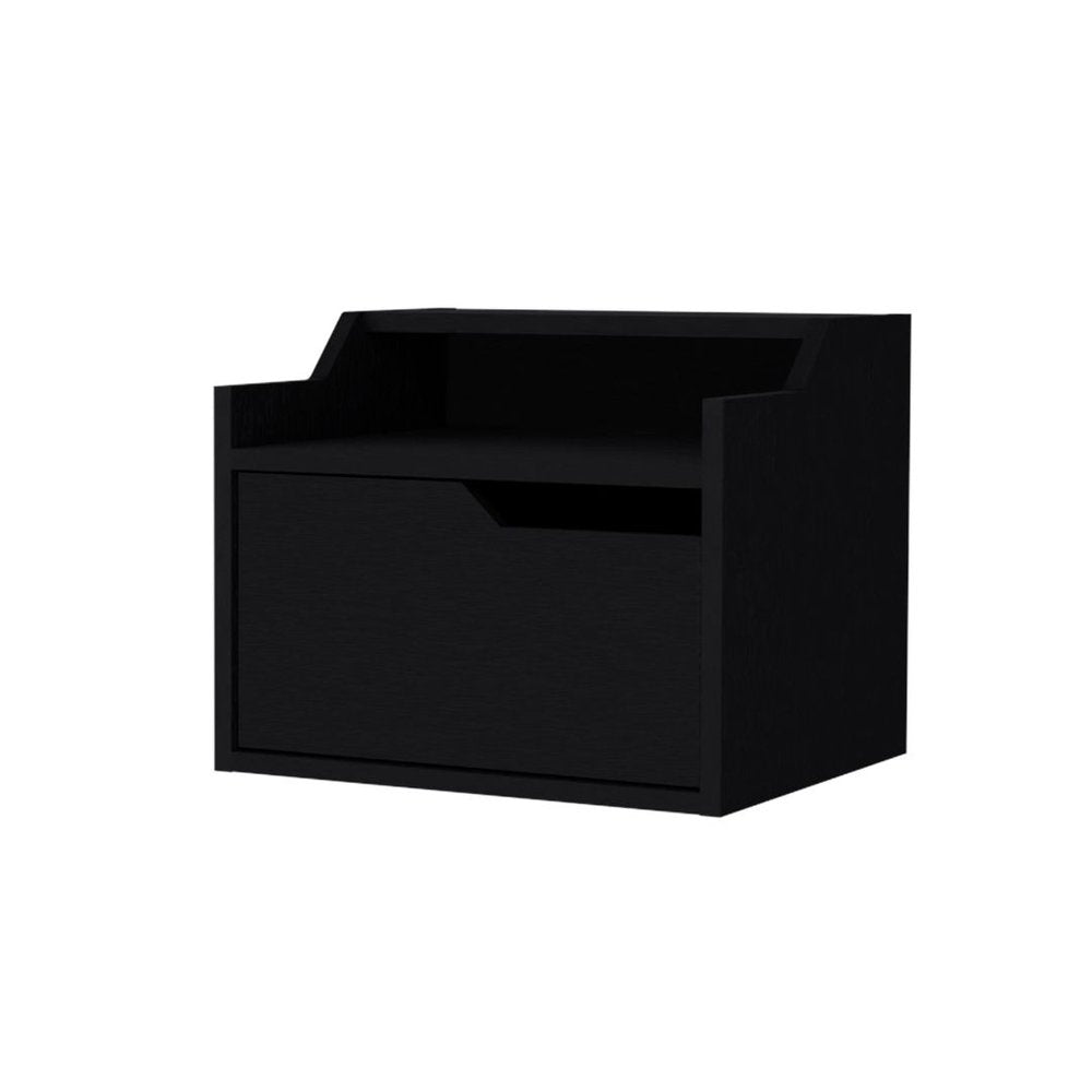 13" Black Wood One Drawer Floating Nightstand