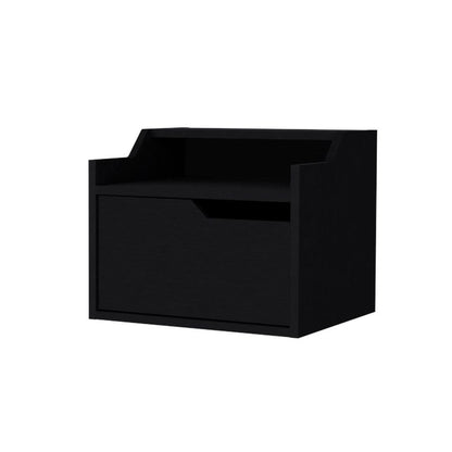 13" Black Wood One Drawer Floating Nightstand