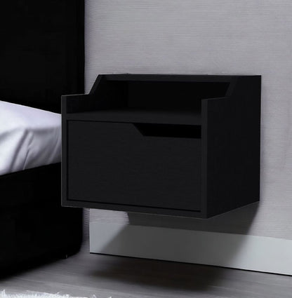 13" Black Wood One Drawer Floating Nightstand