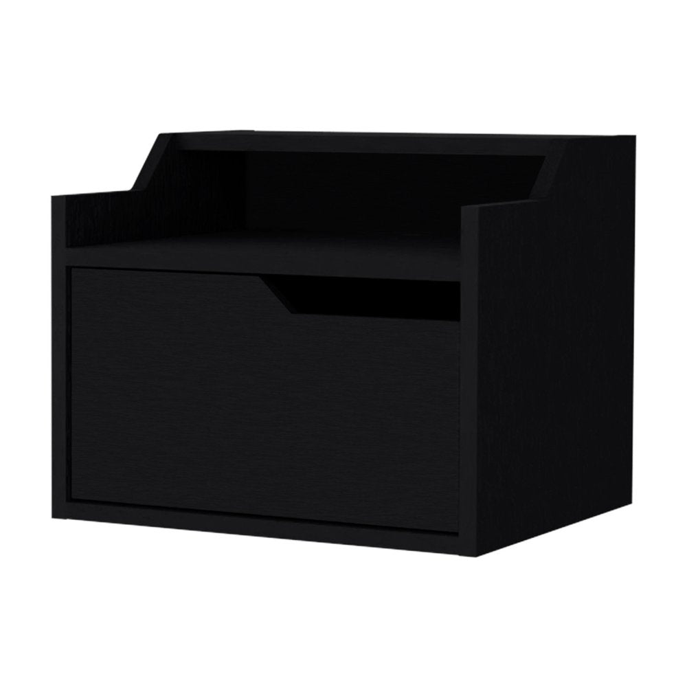 13" Black Wood One Drawer Floating Nightstand