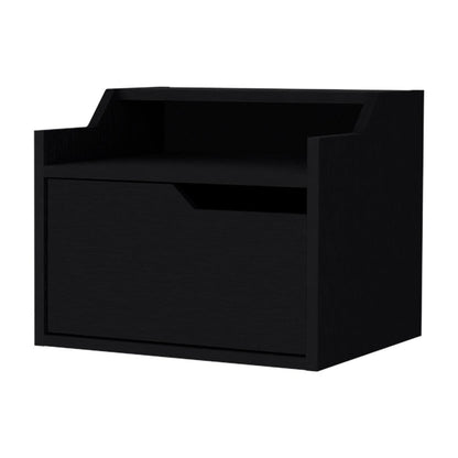 13" Black Wood One Drawer Floating Nightstand