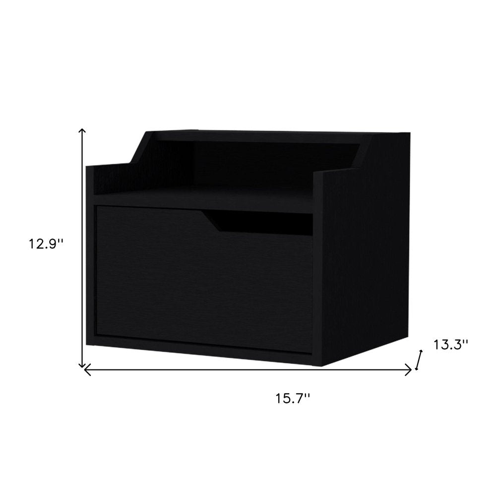 13" Black Wood One Drawer Floating Nightstand