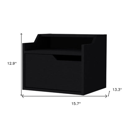 13" Black Wood One Drawer Floating Nightstand