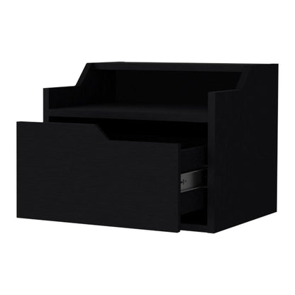 13" Black Wood One Drawer Floating Nightstand