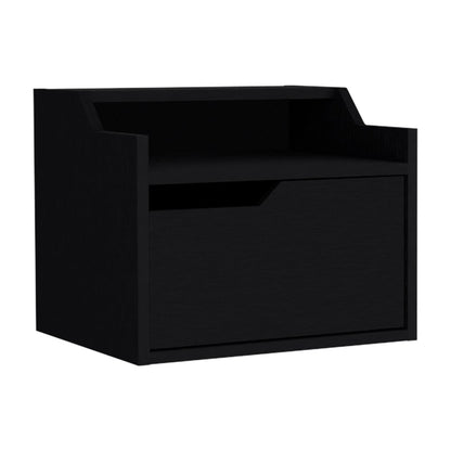 13" Black Wood One Drawer Floating Nightstand