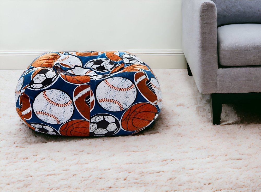 32" Blue and Orange Microfiber Round Sports Pouf Cover