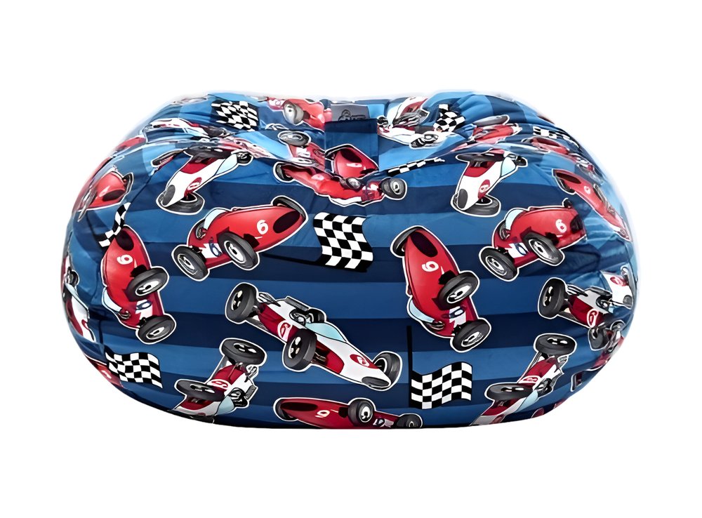 32" Blue and Orange Microfiber Round Sports Pouf Cover