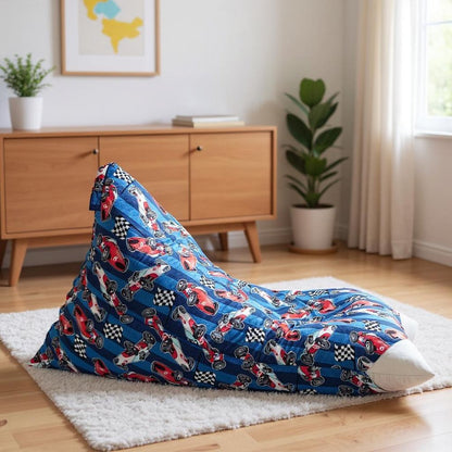 35" Blue and White Microfiber Sports Pouf Cover