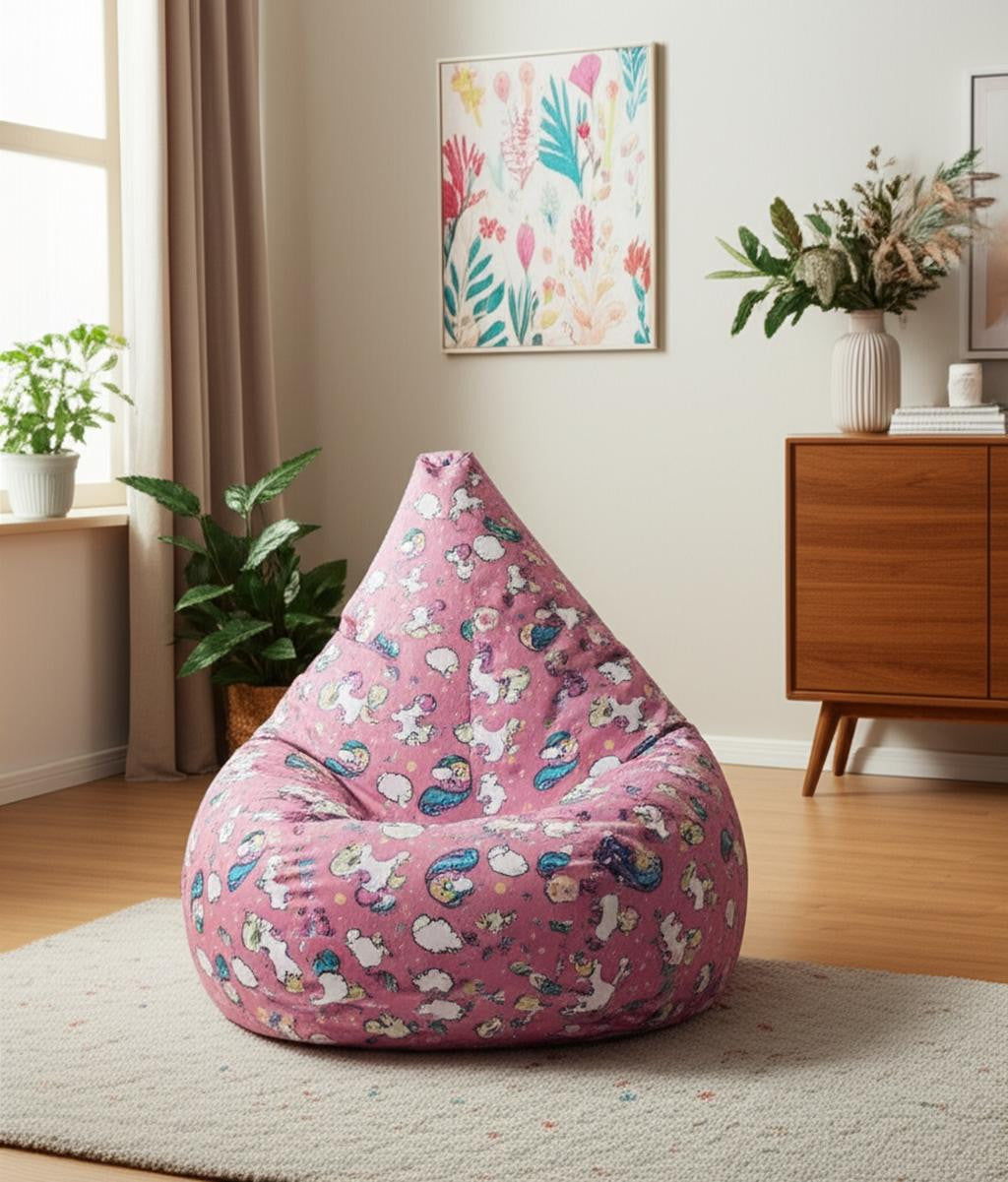 35" Blue and White Microfiber Sports Pouf Cover