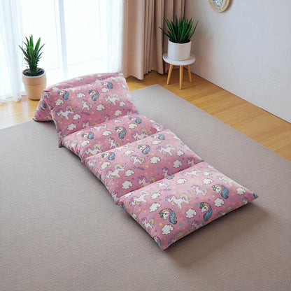26" Pink and White Microfiber Unicorn Pouf Cover