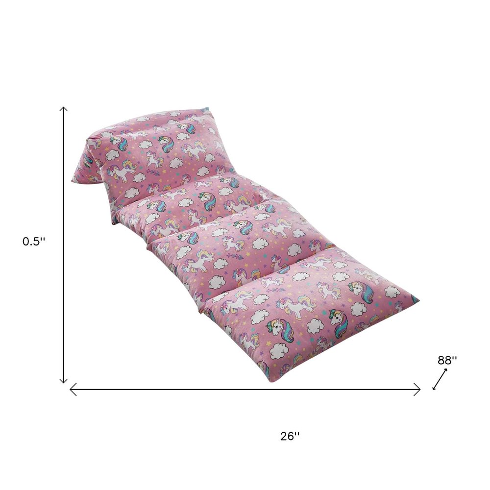 26" Pink and White Microfiber Unicorn Pouf Cover