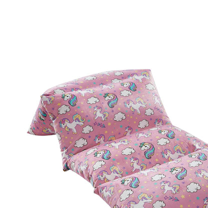 26" Pink and White Microfiber Unicorn Pouf Cover