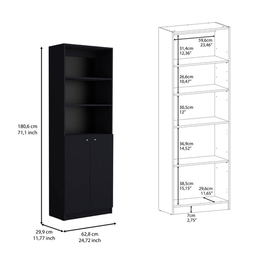 Set of Two 71" Black Bookcase With Two Doors