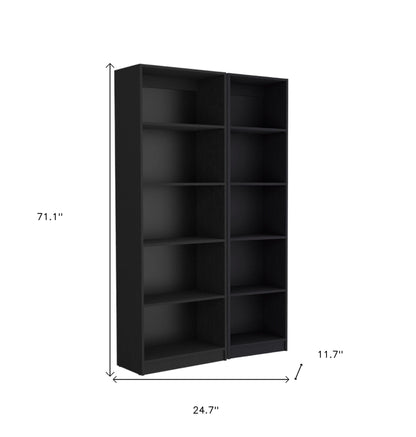 71" Black Five Tier Bookcase