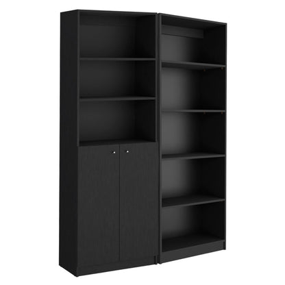 Set of Two 71" Black Five Tier Bookcase With Two Doors