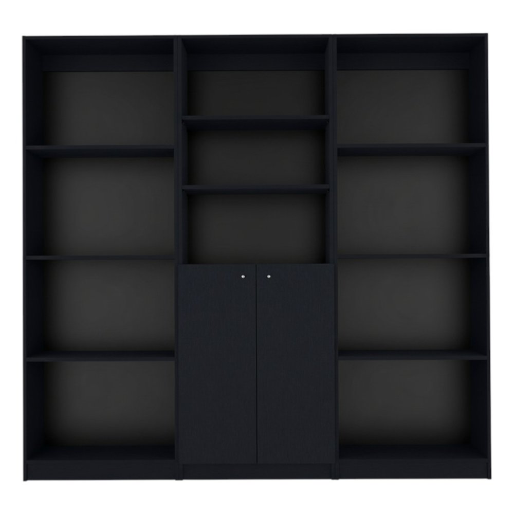 71" Black Five Tier Bookcase with Two doors