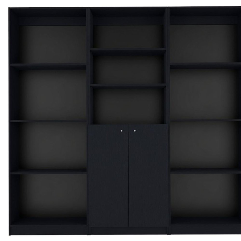 71" Black Five Tier Bookcase with Two doors