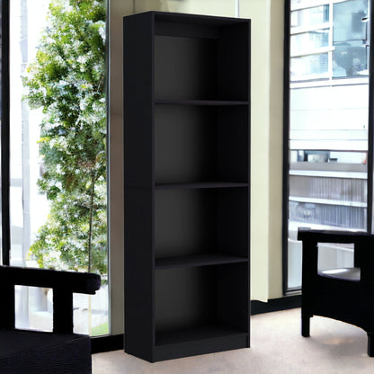 71" Black Five Tier Bookcase with Two doors