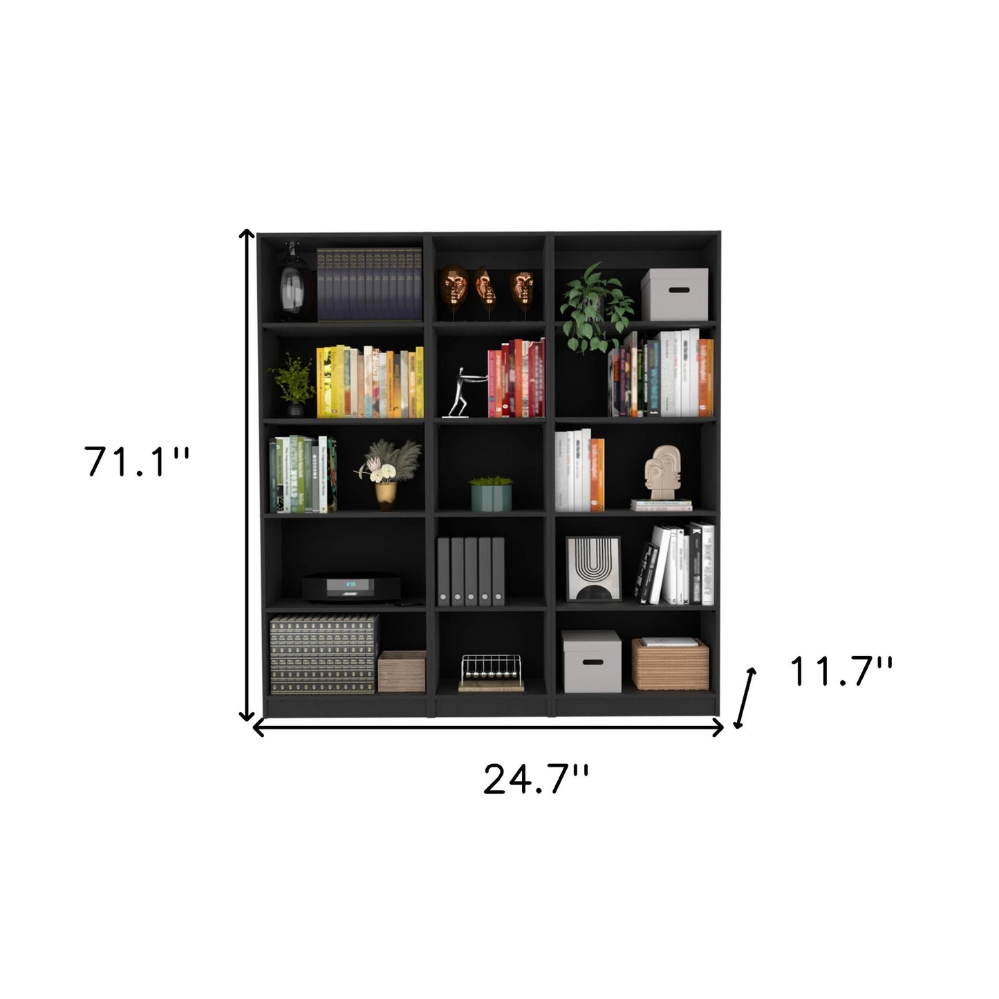 71" Black Five Tier Bookcase