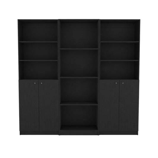 71" Black Five Tier Bookcase with Four doors