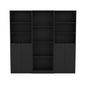 71" Black Five Tier Bookcase with Four doors