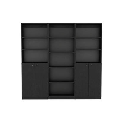 71" Black Five Tier Bookcase with Four Doors