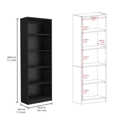 Set of Three Black Five Tier Bookcase with Two Doors