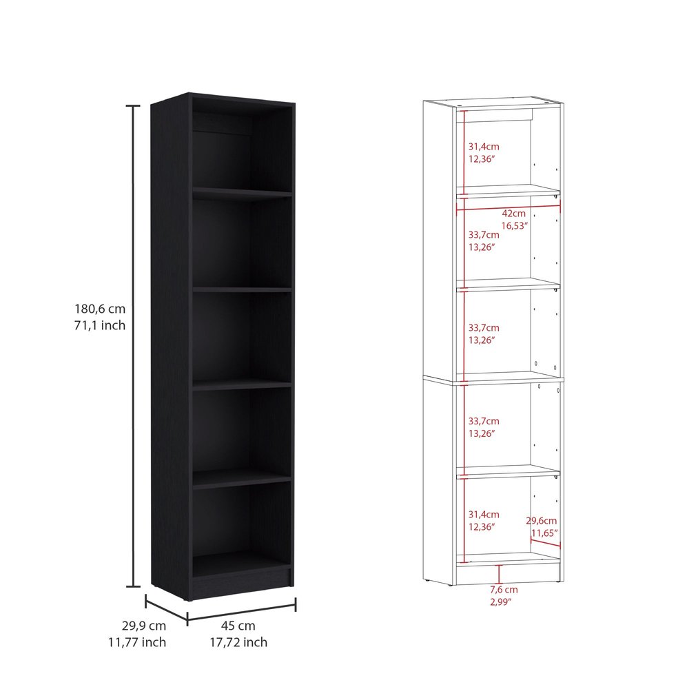 71" Black Four Tier Bookcase with Two Doors