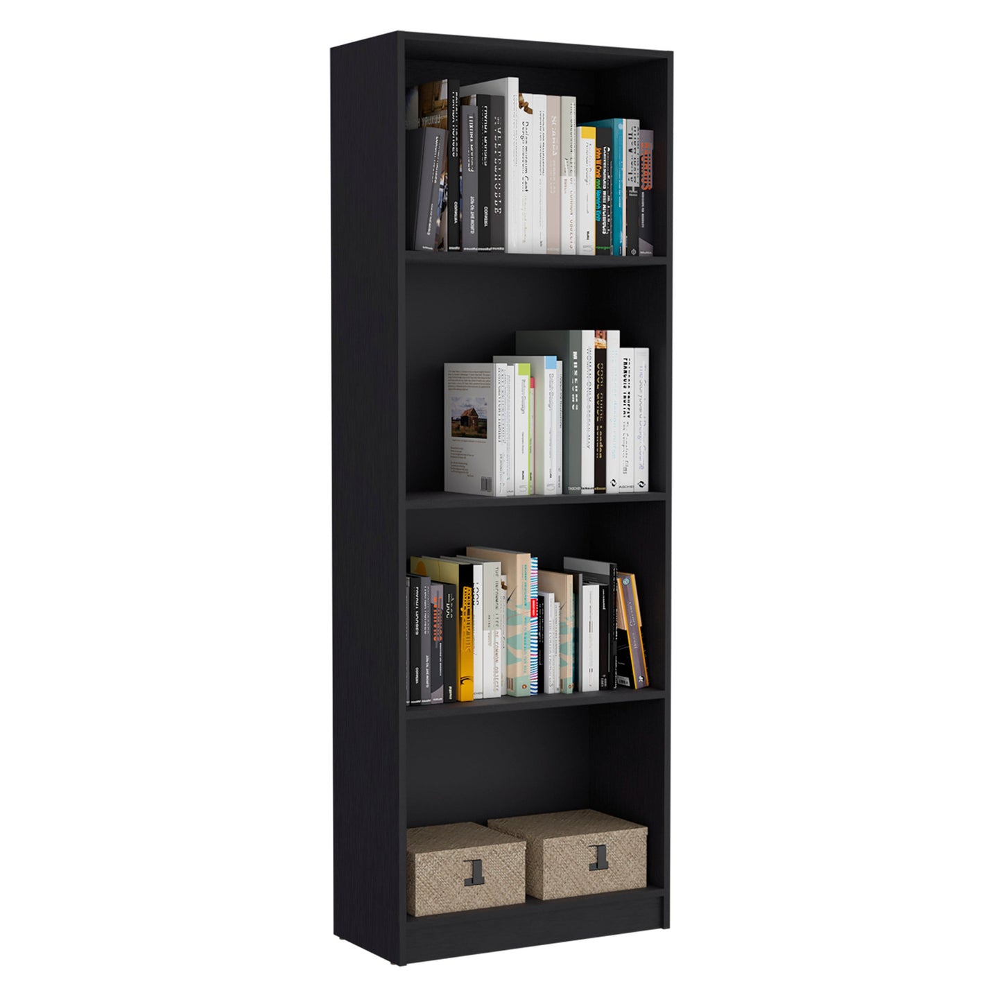 71" Black Four Tier Bookcase with Two Doors