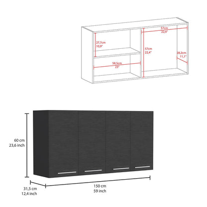 47" Black and White Wall mounted Accent Cabinet With Five Shelves