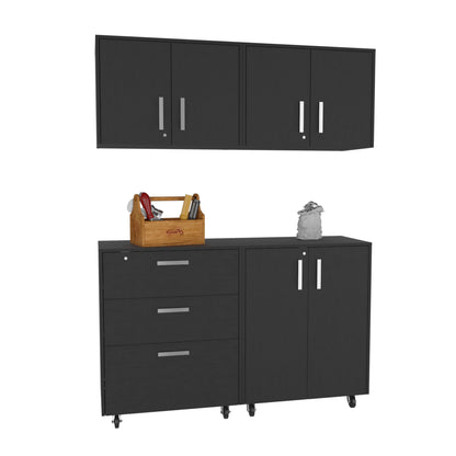 28" Black Wall mounted Accent Cabinet With Six Shelves And Three Drawers