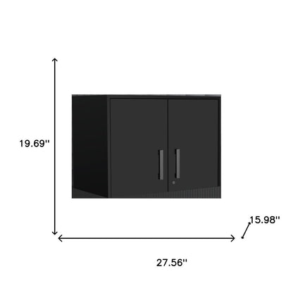 28" Black Wall mounted Accent Cabinet With Six Shelves And Three Drawers