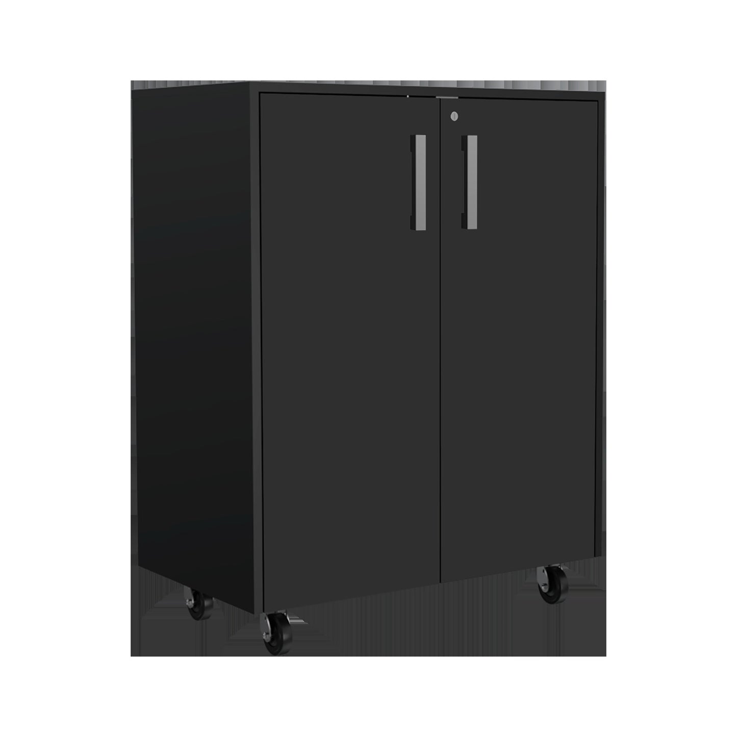 28" Black Wall mounted Accent Cabinet With Six Shelves And Three Drawers