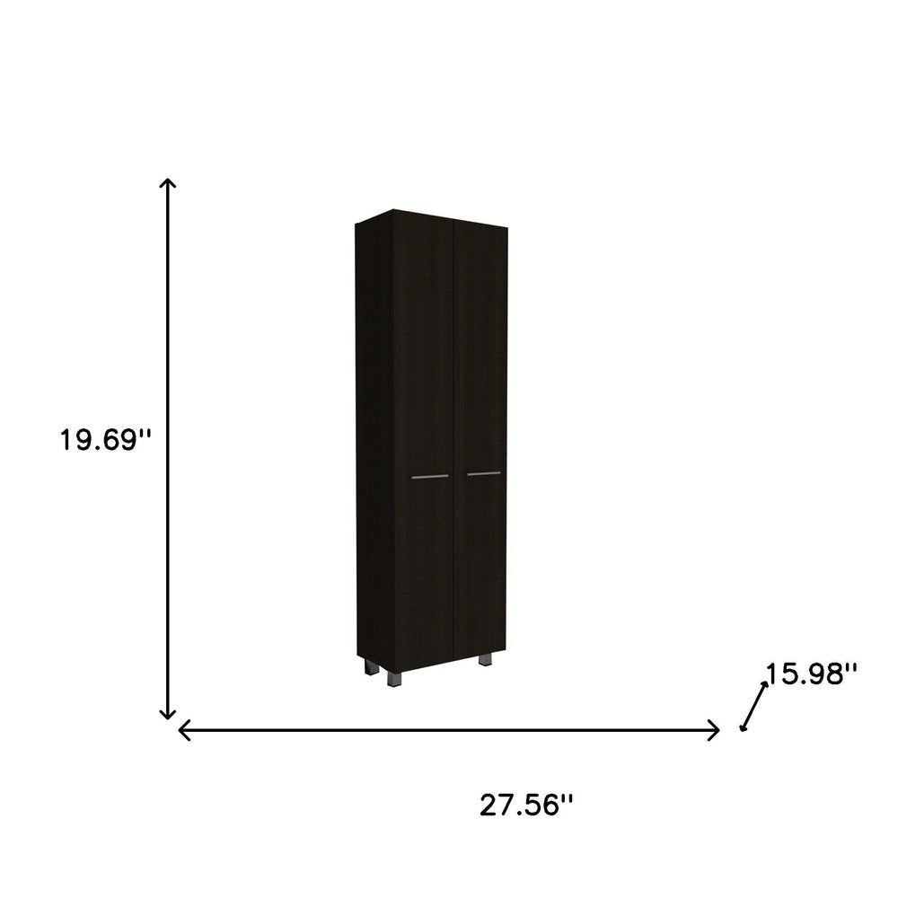 7 Black Wood Wall Mounted Accent Cabinet With Ten Doors And Six Drawers
