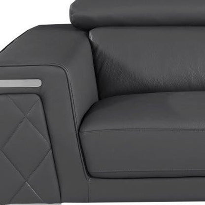 70" Dark Gray And Silver Metallic Leather Loveseat