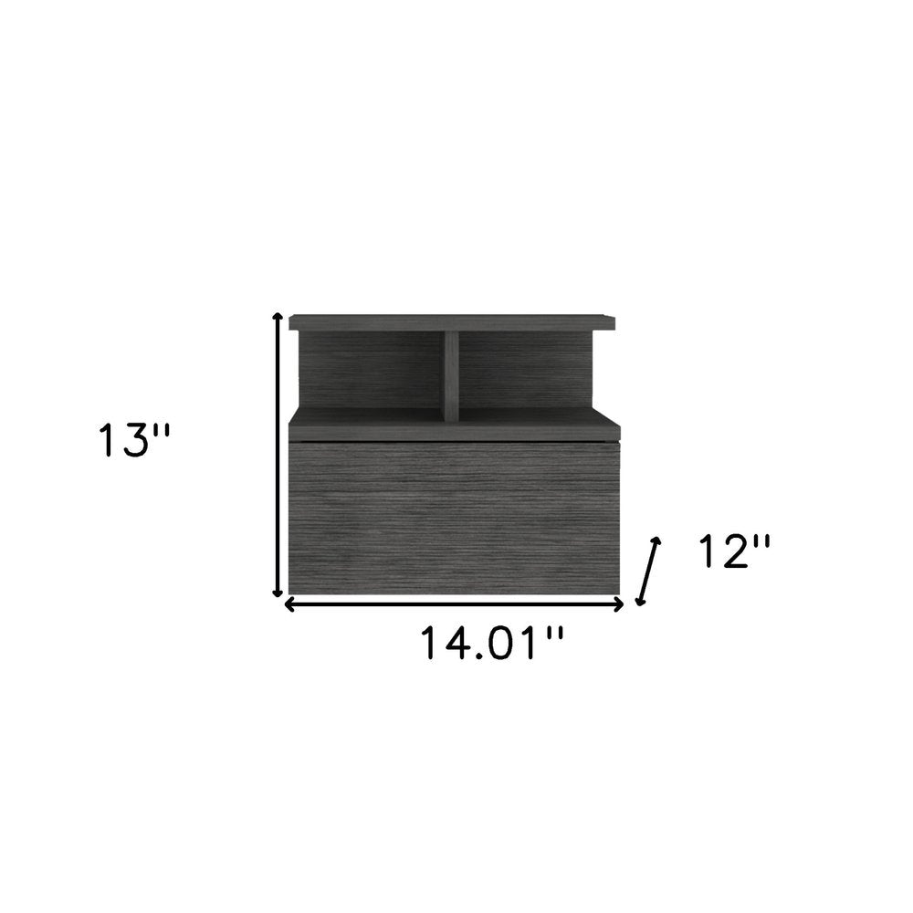 13" Dark Gray Wood One Drawer Floating Nightstand