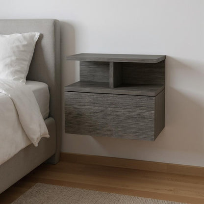 13" Dark Gray Wood One Drawer Floating Nightstand