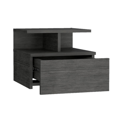 13" Dark Gray Wood One Drawer Floating Nightstand